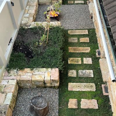 Recycled sandstone stepping stones & recycled sandstone block seating area